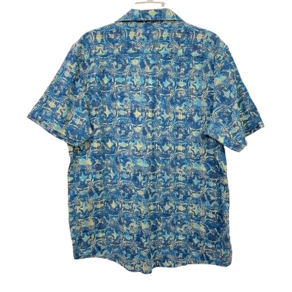 Tasso Elba Men's BLUE Short Sleeve Cotton Print Shirt Size L - Picture 3 of 7